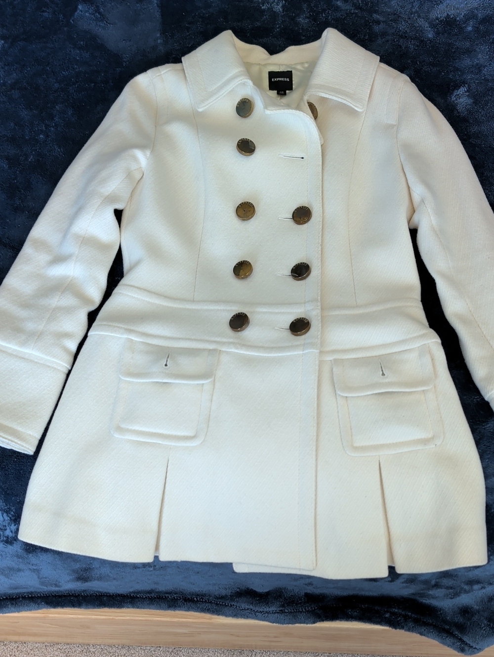 Express Cream Double-Breasted Peacoat with Button Detail